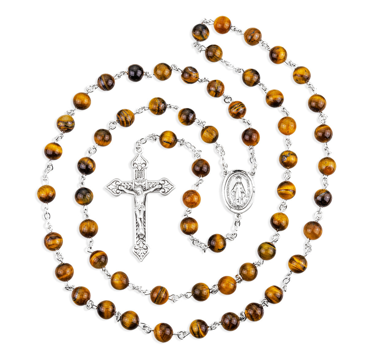 8mm Genuine Tiger Eye All Sterling Rosary-Bxd 30/171