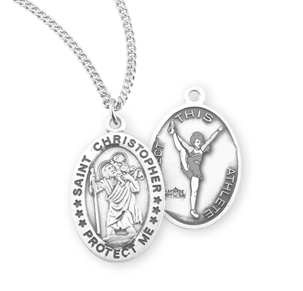 Saint Christopher Oval Sterling Silver Female Cheer Athlete Medal — HMH ...