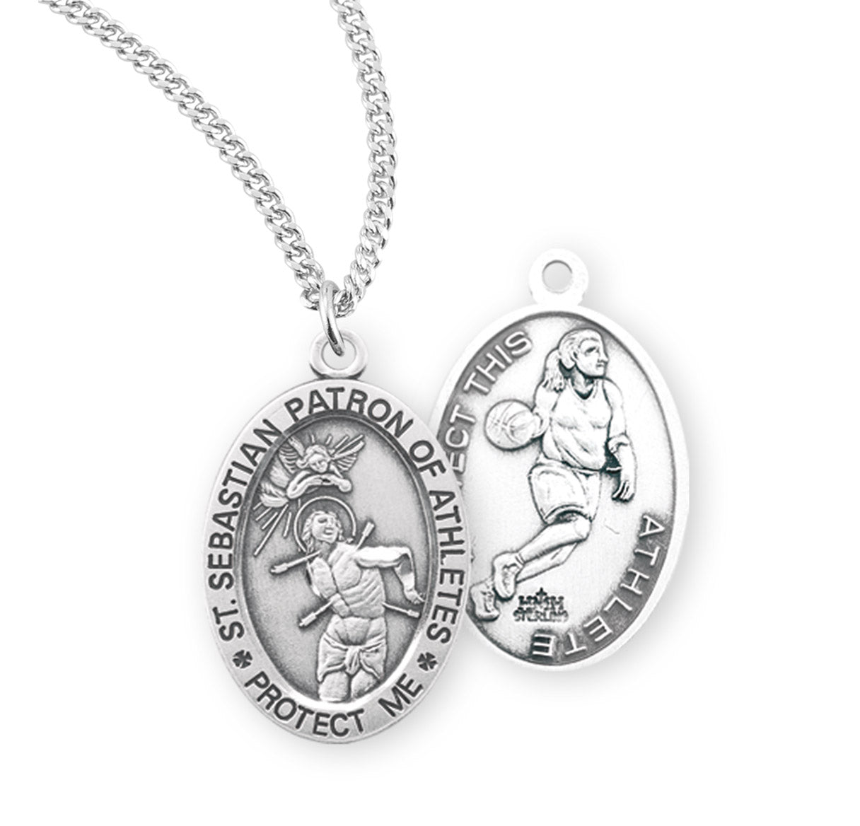 Saint Sebastian Oval Sterling Silver Female Basketball Athlete Medal