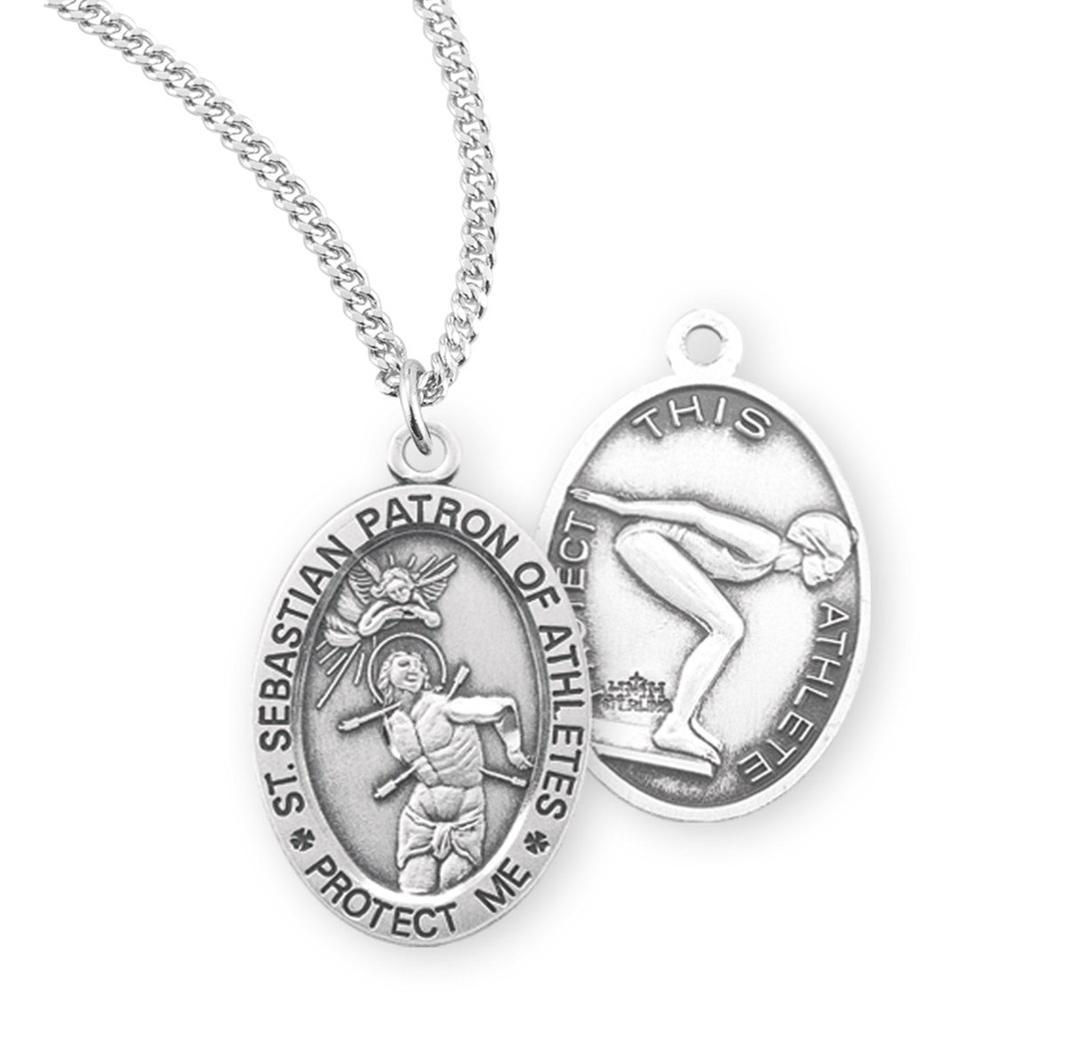 Saint Sebastian Oval Sterling Silver Female Swimming Athlete Medal