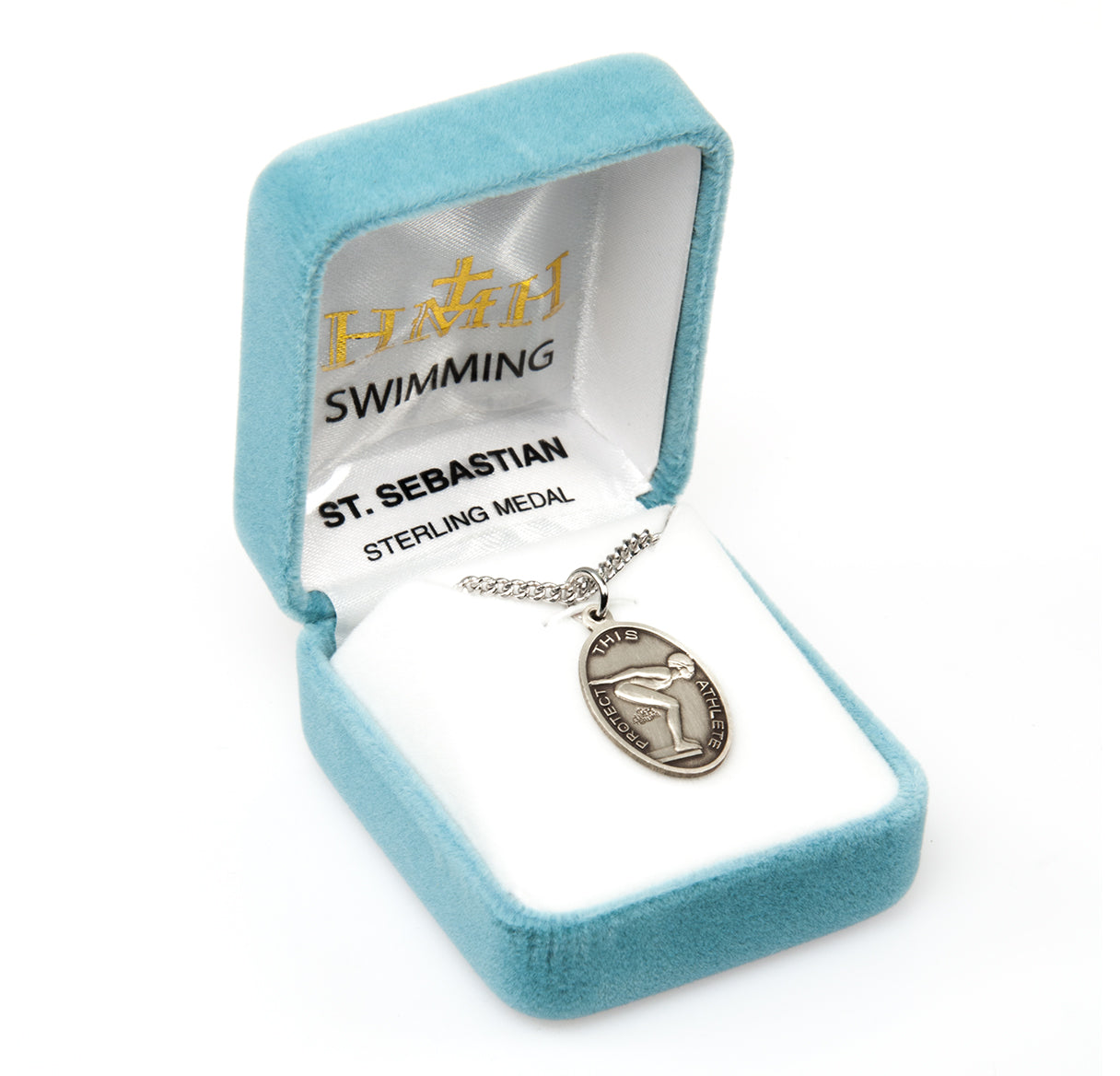 Saint Sebastian Oval Sterling Silver Female Swimming Athlete Medal