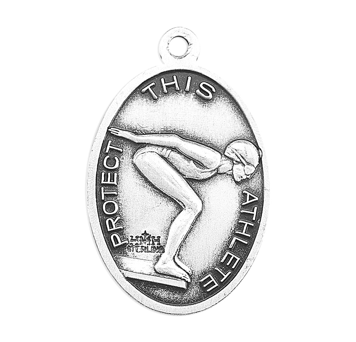 Saint Sebastian Oval Sterling Silver Female Swimming Athlete Medal