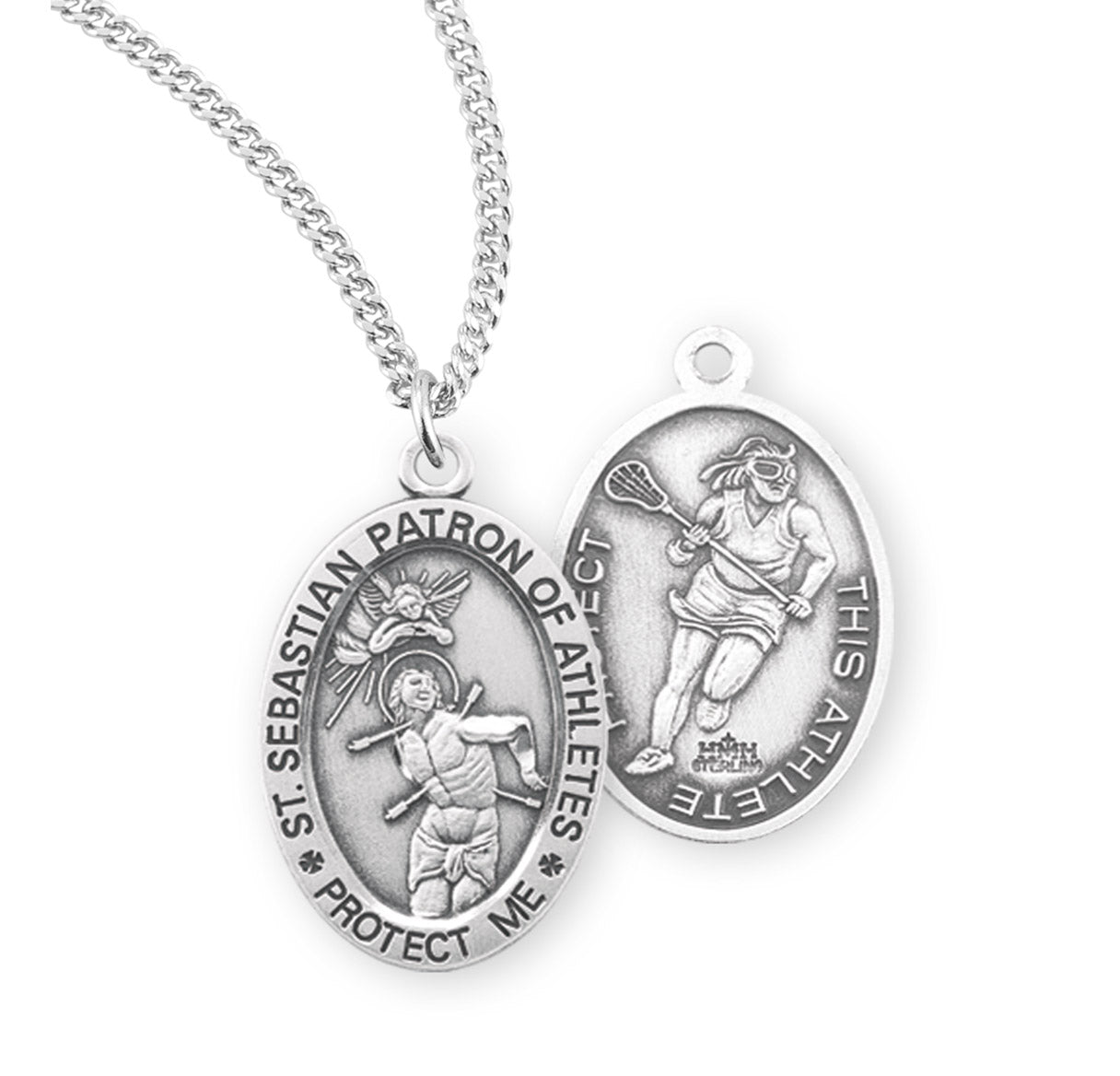Saint Sebastian Oval Sterling Silver Female Lacrosse Athlete Medal