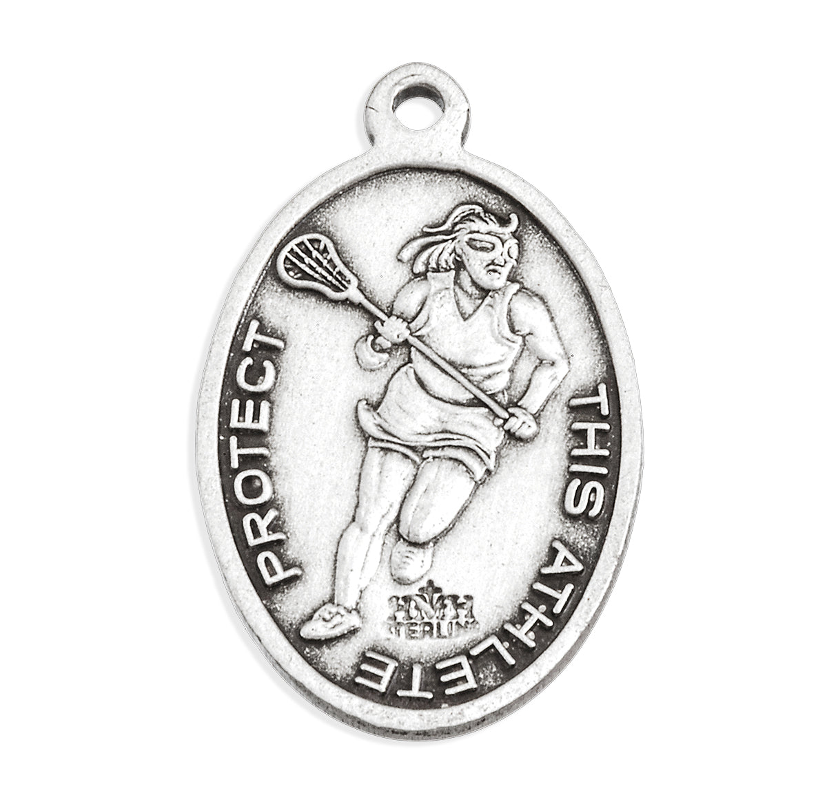 Saint Sebastian Oval Sterling Silver Female Lacrosse Athlete Medal