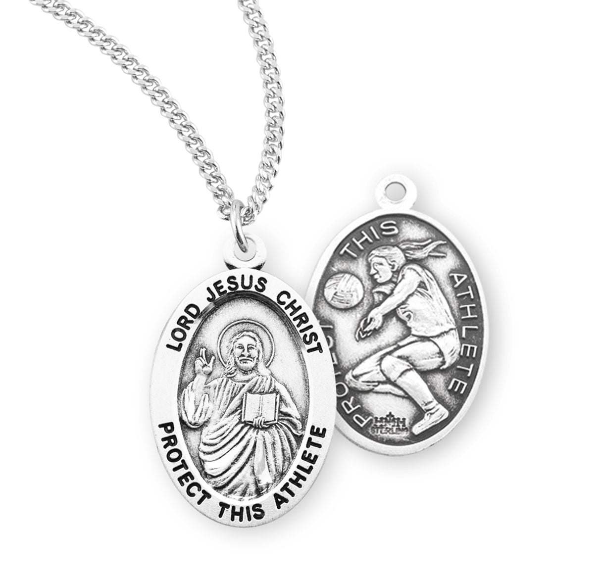 Lord Jesus Christ Oval Sterling Silver Female Volleyball Athlete Medal