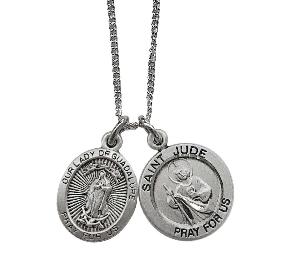 Sterling Silver Sm Round St Jude Medal W/ Oval O.L of Guadalupe Medal ...