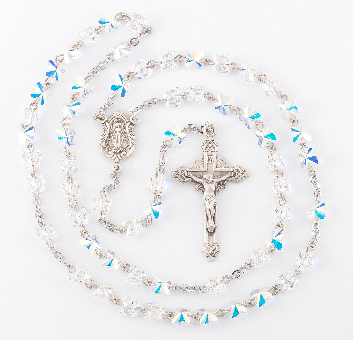 Sterling Silver Rosary Hand Made with 6mm Crystals by Swarovski® Austrian Crystal 6mm Aurora Borealis Butterfly Beads by HMH