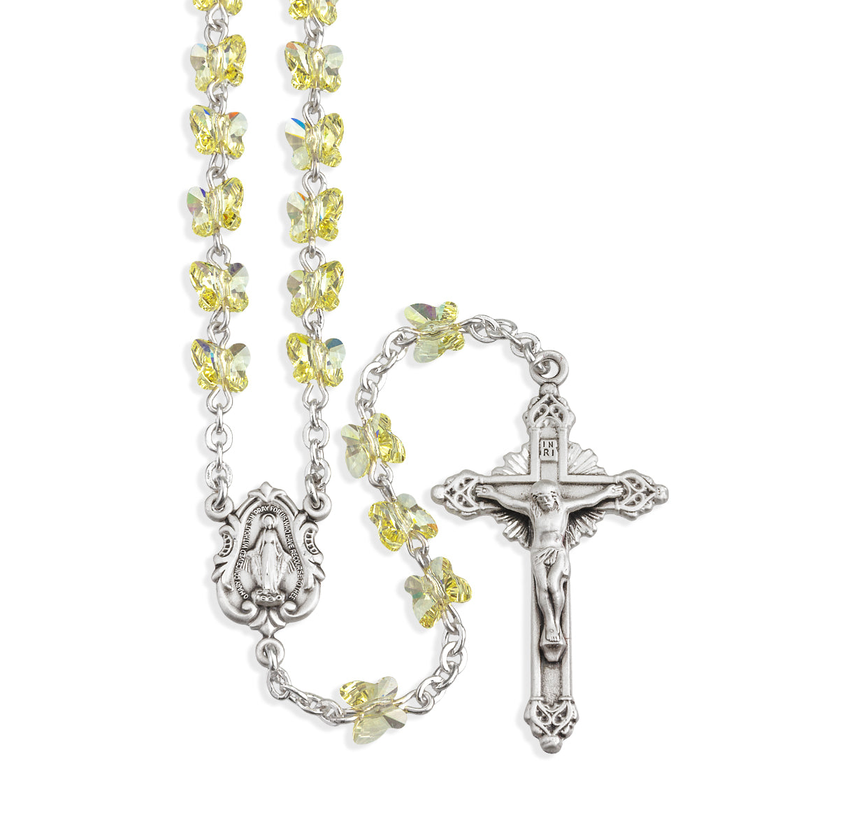 6mm Finest Jonquil Crystal All Sterling Silver Butterfly Rosary-Bxd 05/195