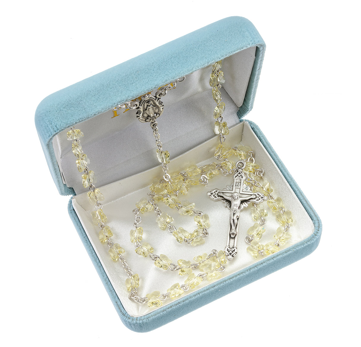 6mm Finest Jonquil Crystal All Sterling Silver Butterfly Rosary-Bxd 05/195