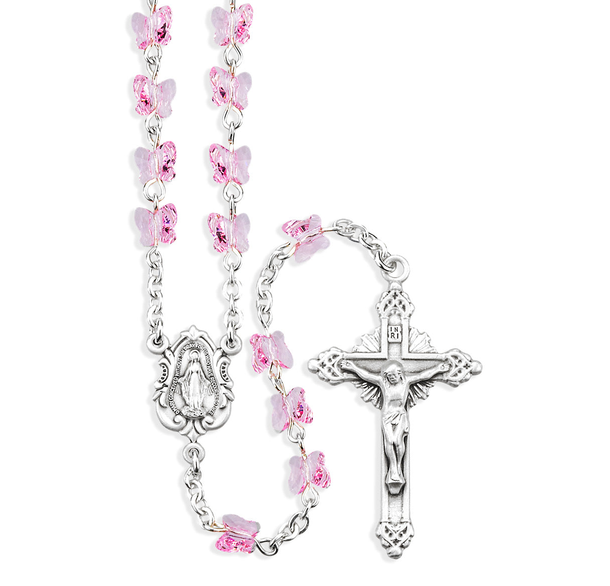 Sterling Silver Rosary Hand Made with 6mm Crystals by Swarovski® Austrian Crystal 6mm Light Rose Butterfly Beads by HMH