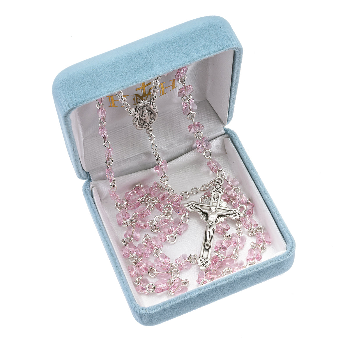 Sterling Silver Rosary Hand Made with 6mm Crystals by Swarovski® Austrian Crystal 6mm Light Rose Butterfly Beads by HMH