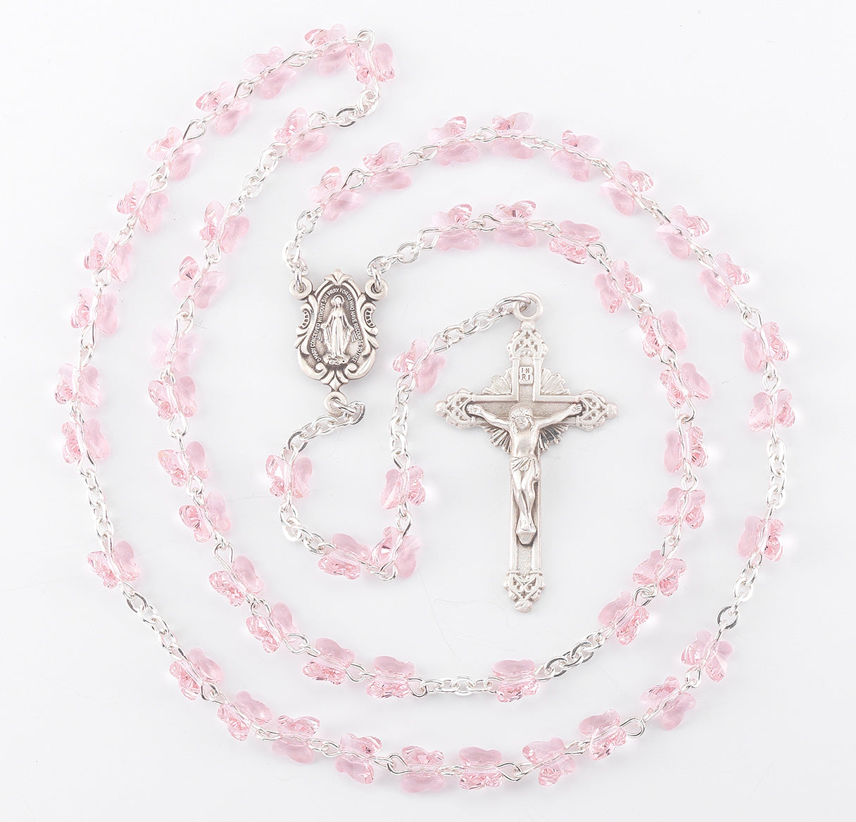 Sterling Silver Rosary Hand Made with 6mm Crystals by Swarovski® Austrian Crystal 6mm Light Rose Butterfly Beads by HMH