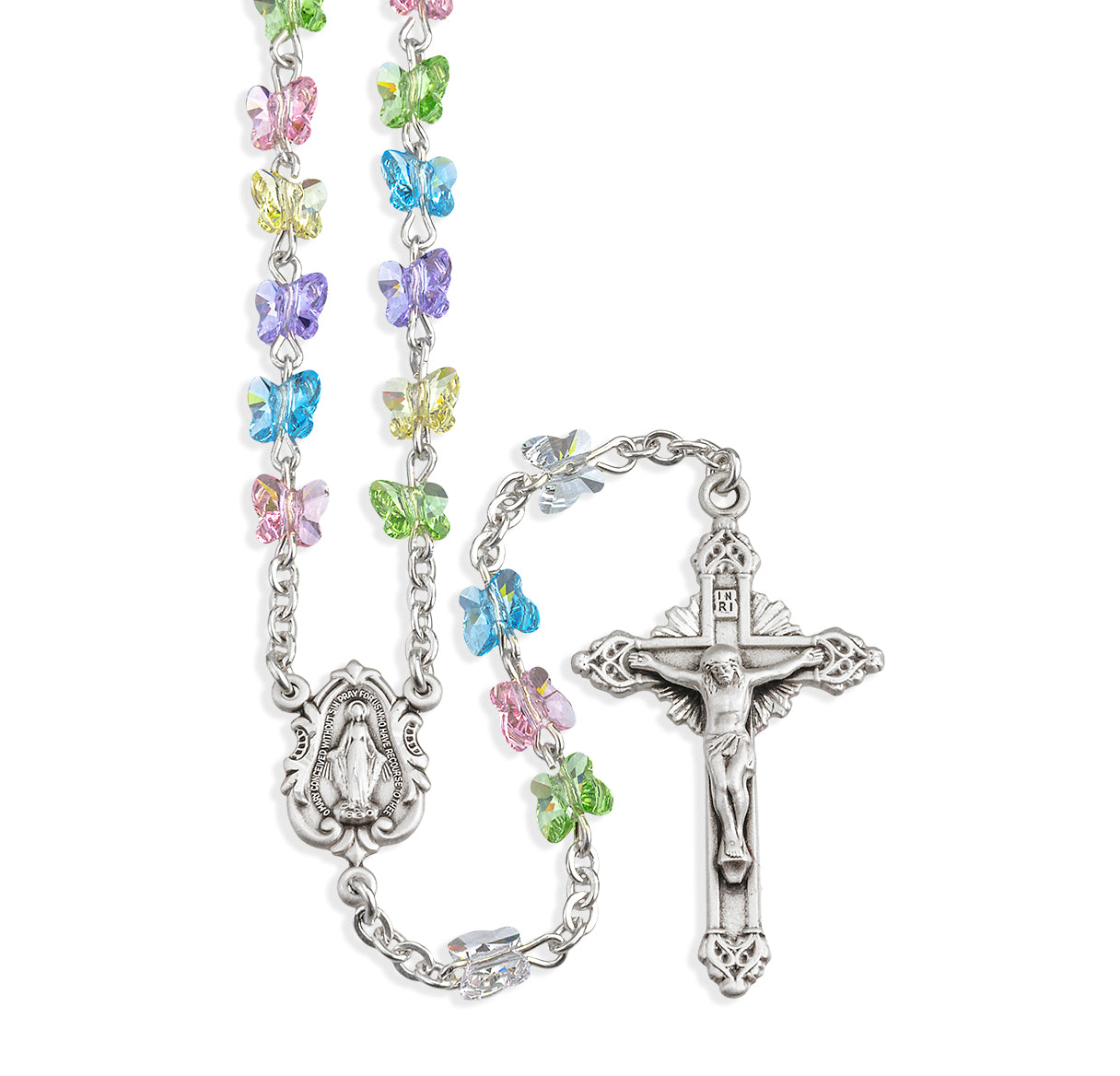 6mm Finest Multi Color All Sterling Silver Butterfly Rosary-Bxd 05/195