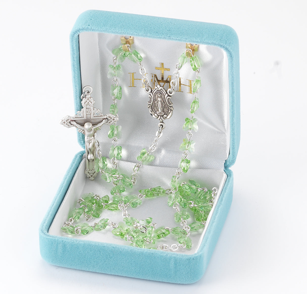 6mm Finest Peridot Crystal Butterfly All Sterling Silver Rosary-Bxd 05/195