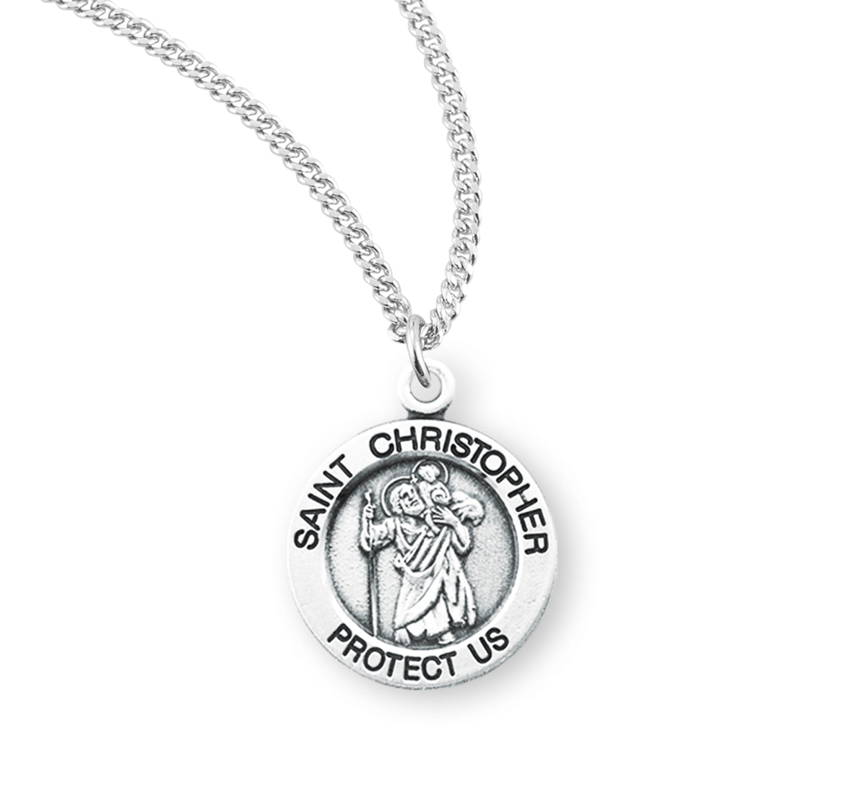 Sterling Silver Med Rd St Christopher 24" Ch-Bxd