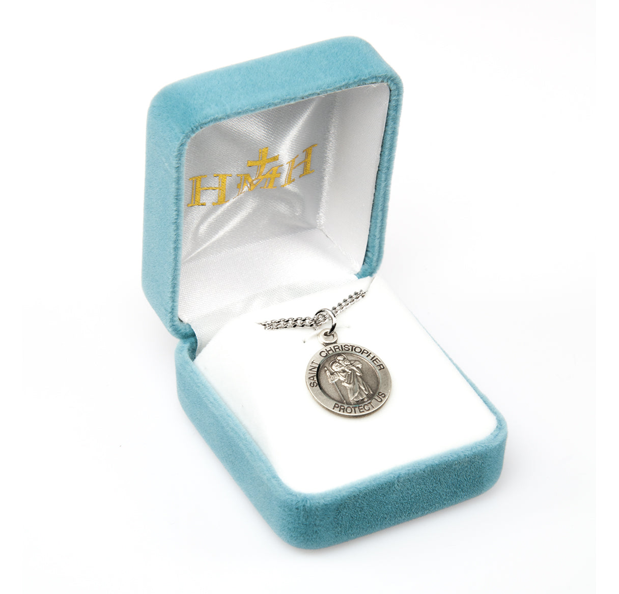 Sterling Silver Med Rd St Christopher 24" Ch-Bxd