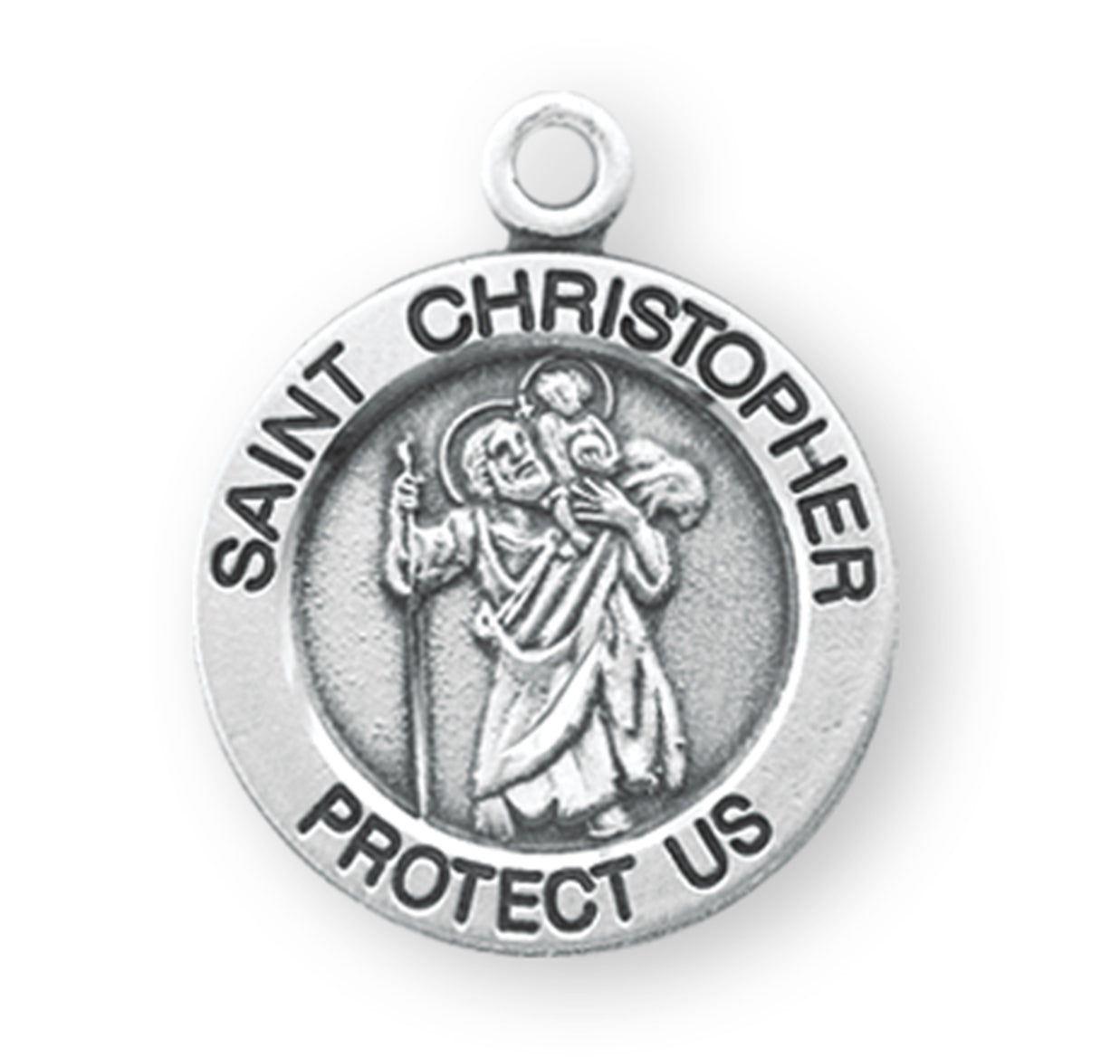 Sterling Silver Med Rd St Christopher 24" Ch-Bxd