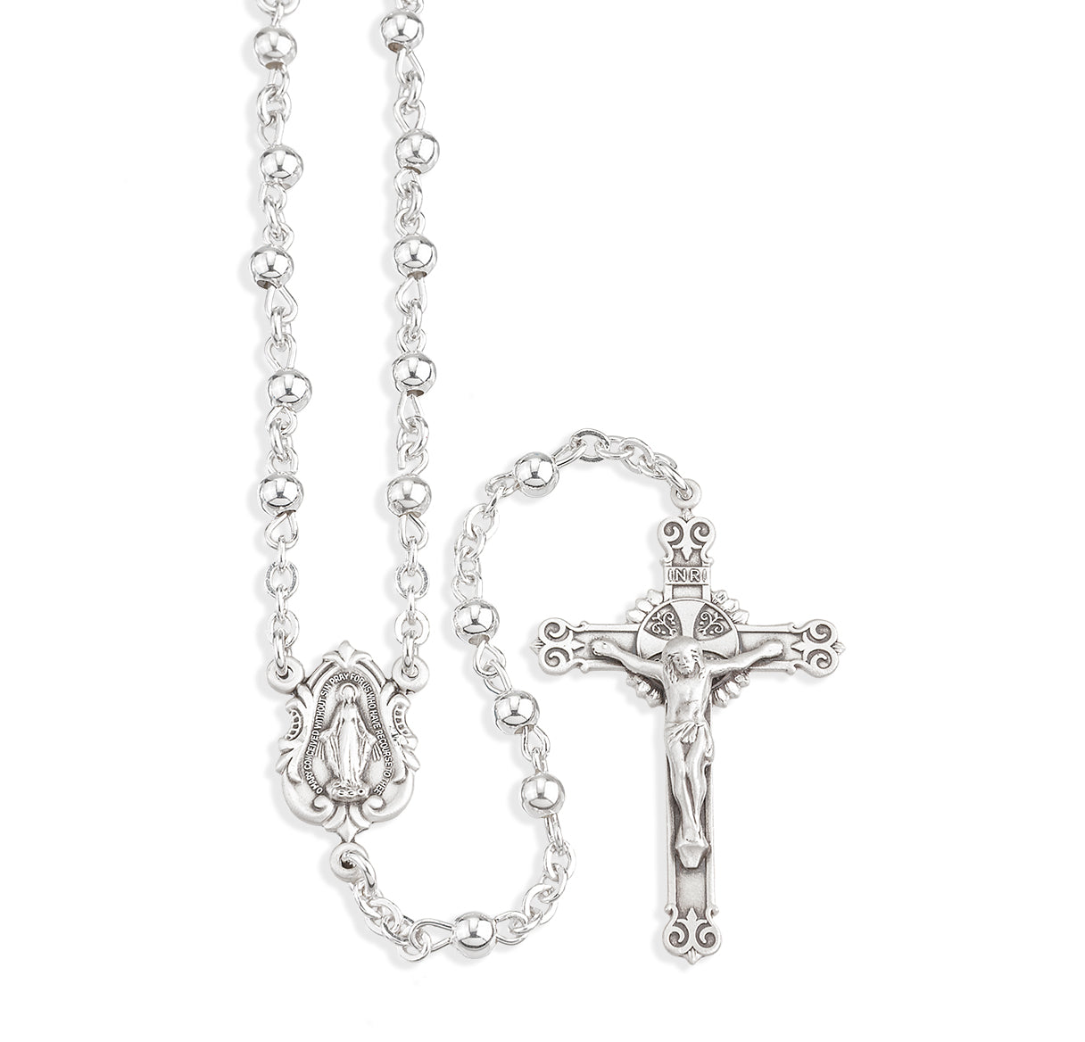 High Polished 4MM Sterling Silver Round Beads Rosary-Bxd 05/3875
