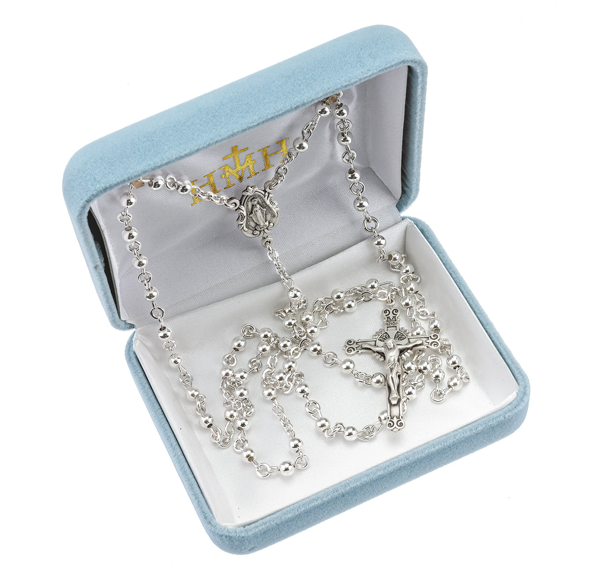 High Polished 4MM Sterling Silver Round Beads Rosary-Bxd 05/3875