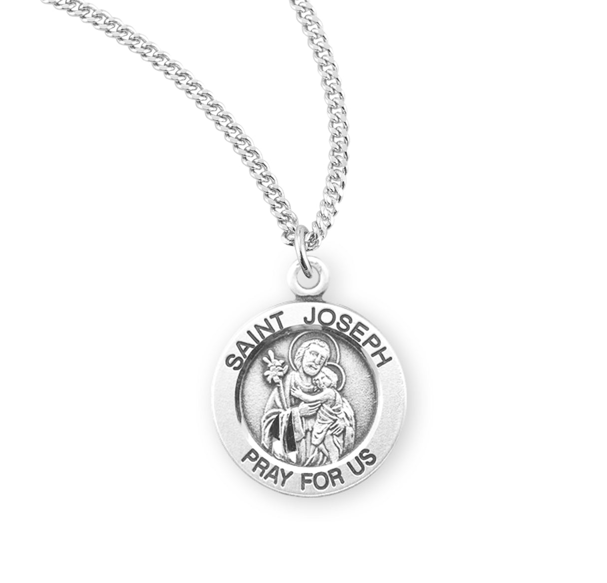 Sterling Silver Med Rd St Joseph 20" Ch-Bxd