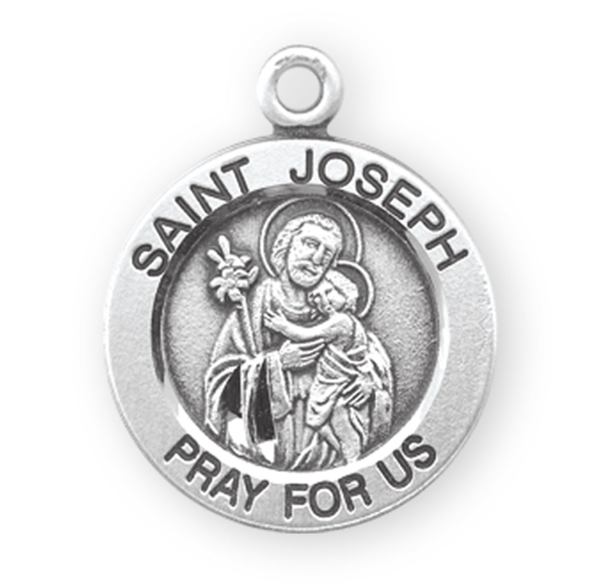 Sterling Silver Med Rd St Joseph 20" Ch-Bxd
