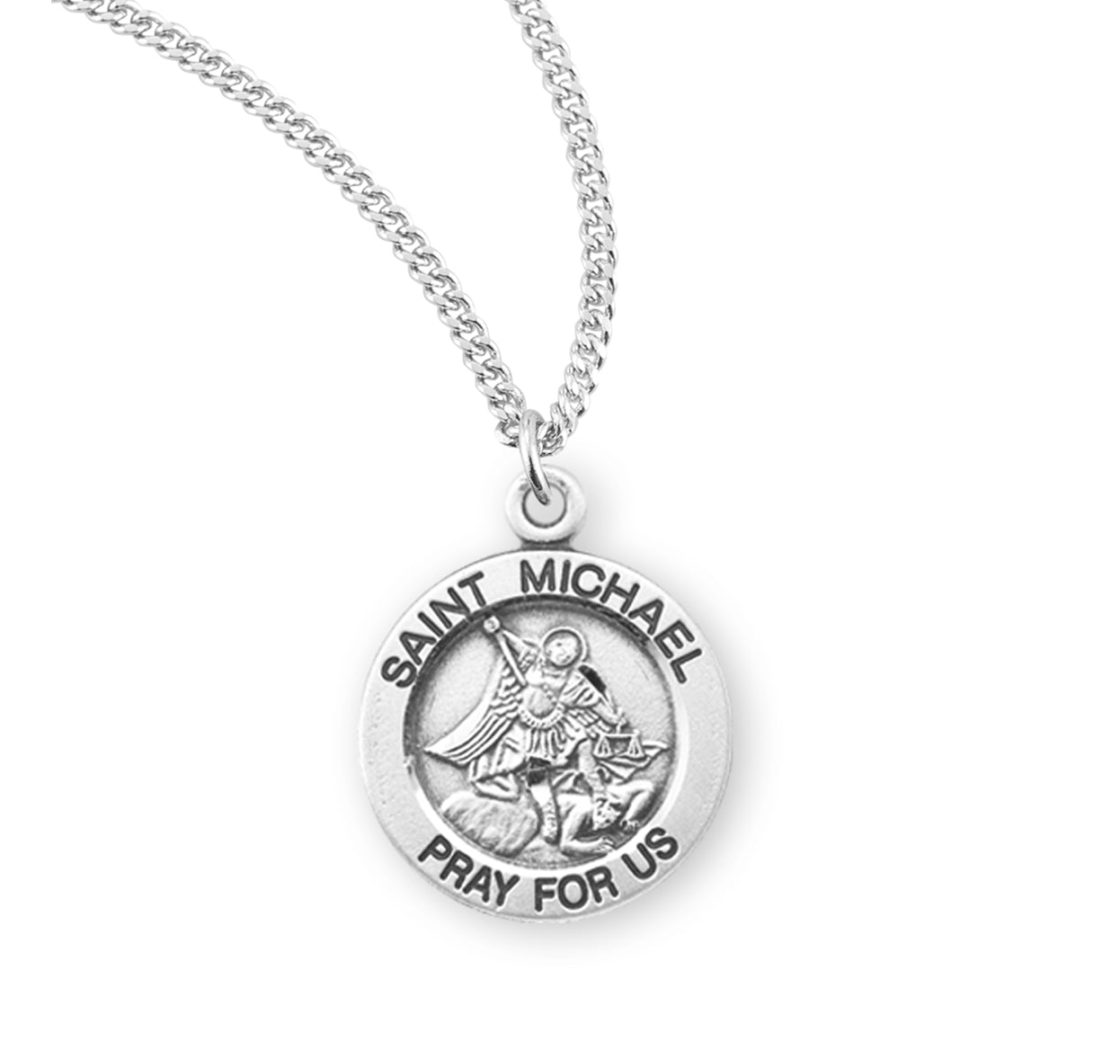 Sterling Silver Med Rd St Michael 24" Ch-Bxd