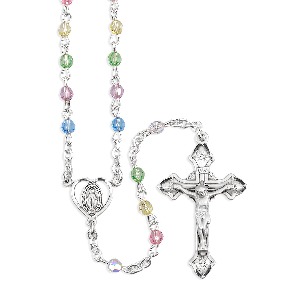 4mm Finest Crystal Multi Color All Sterling Silver Rosary-Bxd  316/1837