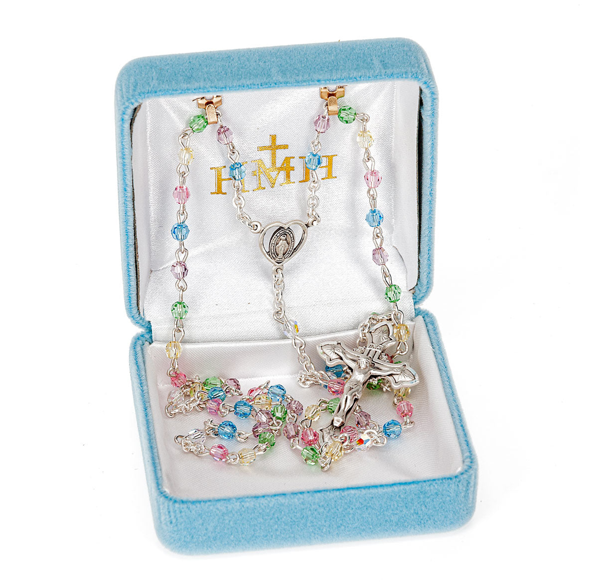 4mm Finest Crystal Multi Color All Sterling Silver Rosary-Bxd  316/1837