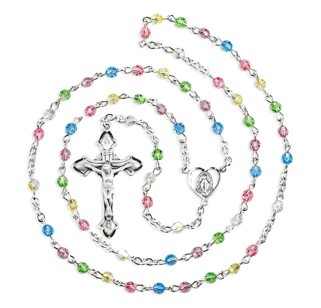 4mm Finest Crystal Multi Color All Sterling Silver Rosary-Bxd  316/1837