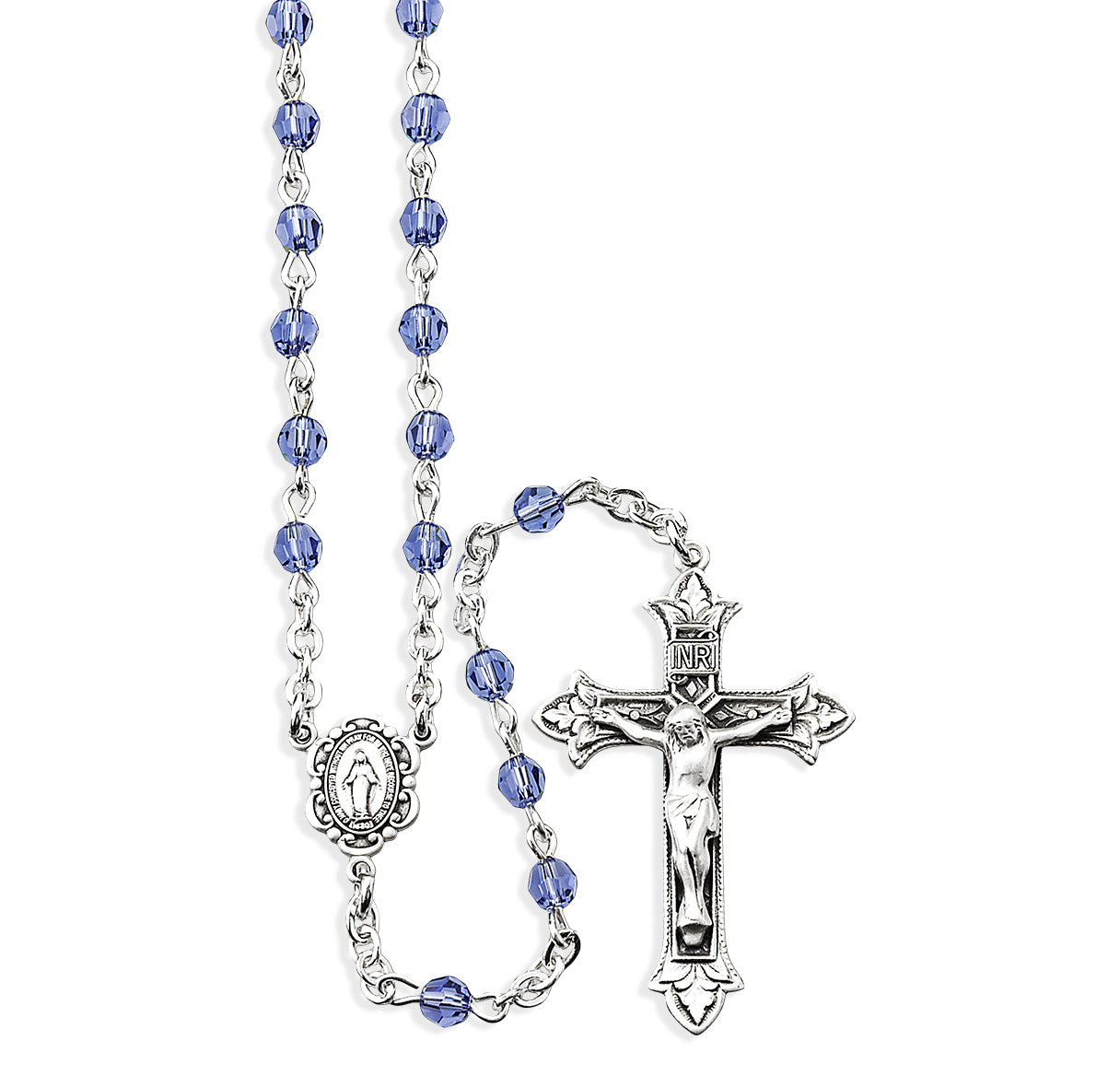 4mm Finest Crystal Round Tazanite Sterling Sterling Silver Rosary W/ Sterling Cfx & Ctr-(S08/S3864)-Bxd