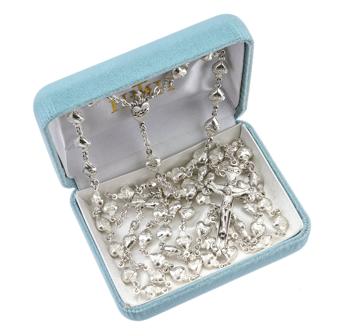 Sterling Silver Solid Sacred Heart Bead Rosary-Bxd 91/120