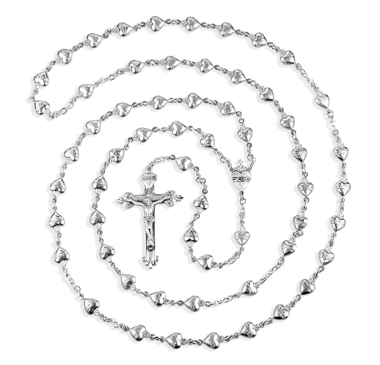 Sterling Silver Solid Sacred Heart Bead Rosary-Bxd 91/120