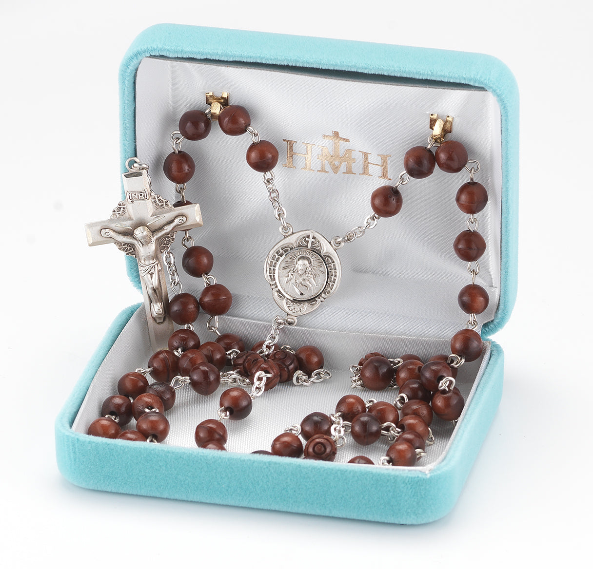 7mm Maroon Cocoa Bead Sterling Rosary Bxd 79/102
