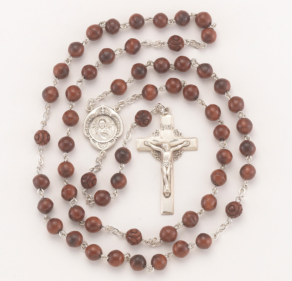 7mm Maroon Cocoa Bead Sterling Rosary Bxd 79/102