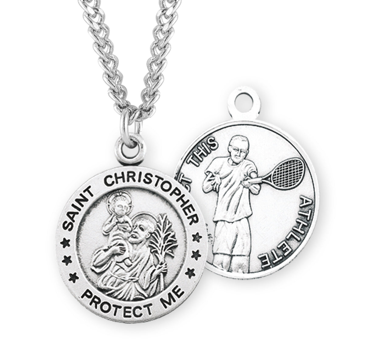 Saint Christopher Round Sterling Silver Tennis Male Athlete Medal — HMH ...