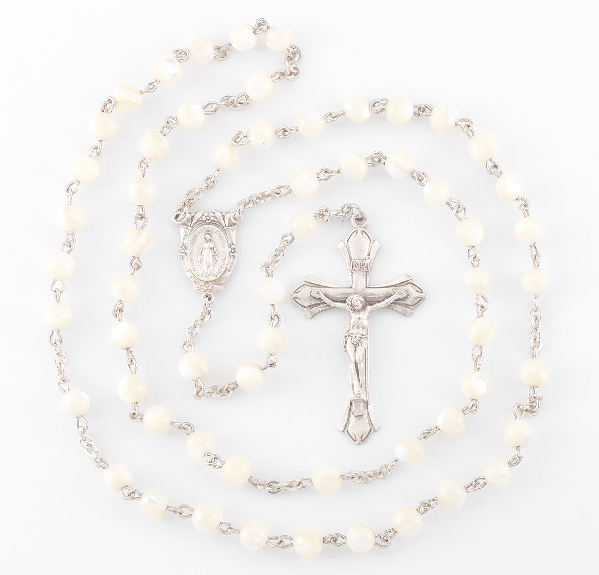 6mm Sterling Silver Rosary Mother of Pearl Beads Bxd 64/123
