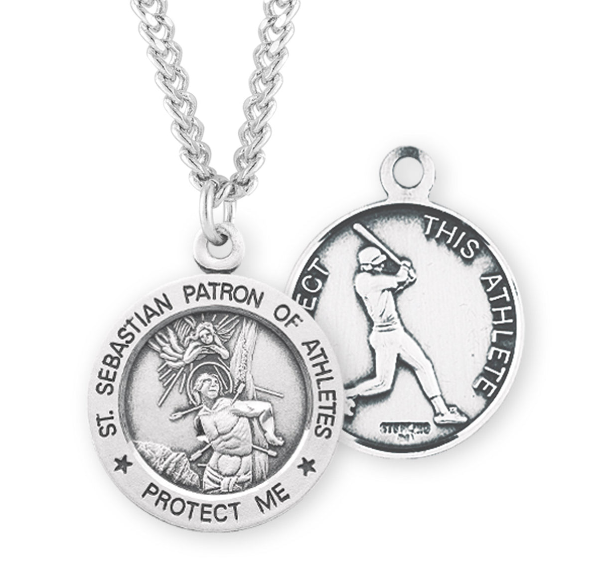 Saint Sebastian Round Sterling Silver Baseball Male Athlete Medal — HMH ...