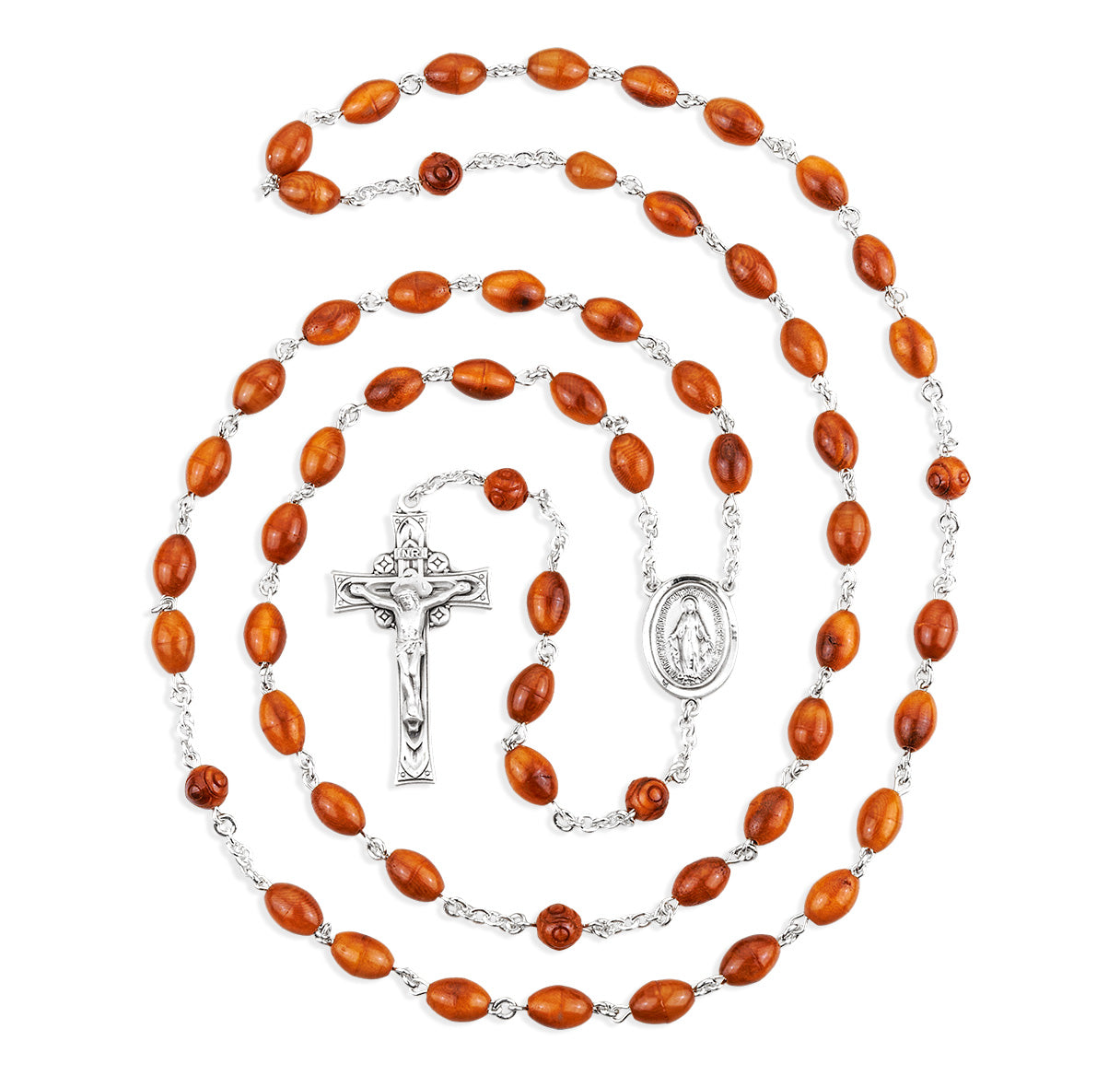 Brown Oval Cocoa Bead Sterling Silver Rosary Bxd 30/103