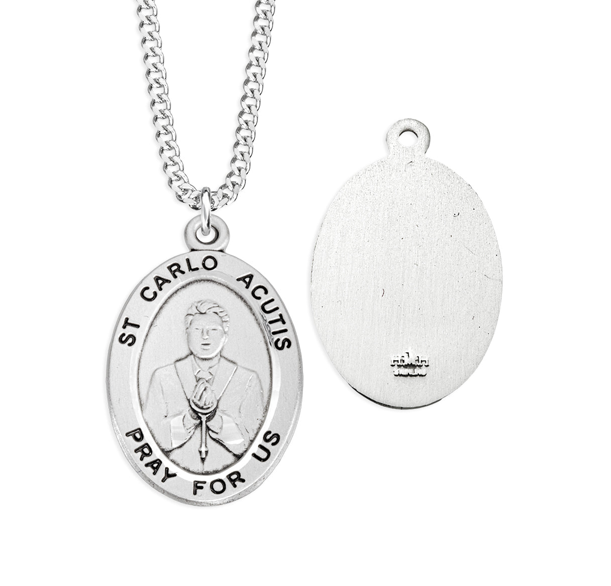 Sterling Oval St Carlo Acutis Medal- 20"Ch-Bxd