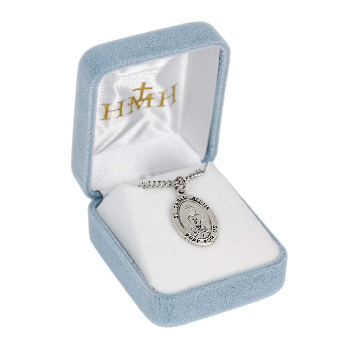 Sterling Oval St Carlo Acutis Medal- 20"Ch-Bxd