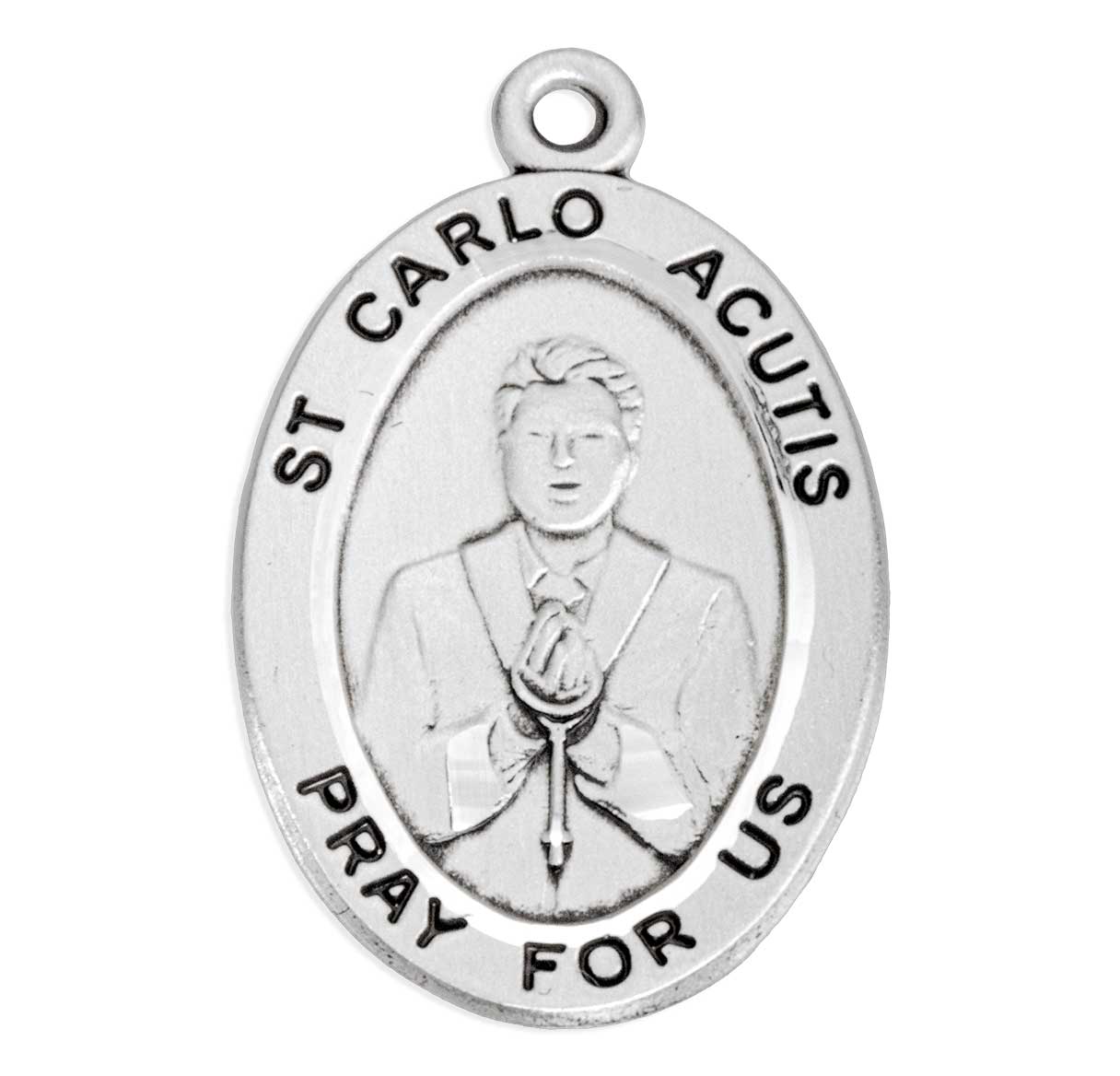 Sterling Oval St Carlo Acutis Medal- 20"Ch-Bxd