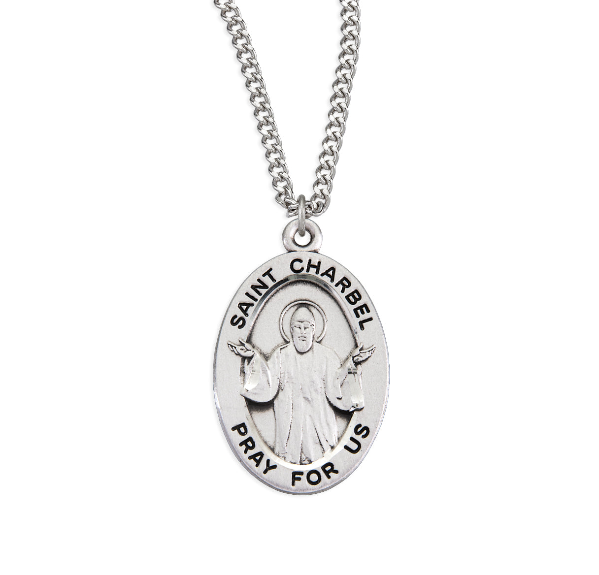 Sterling Silver St Charbel Oval Medal-20"Ch-Bxd