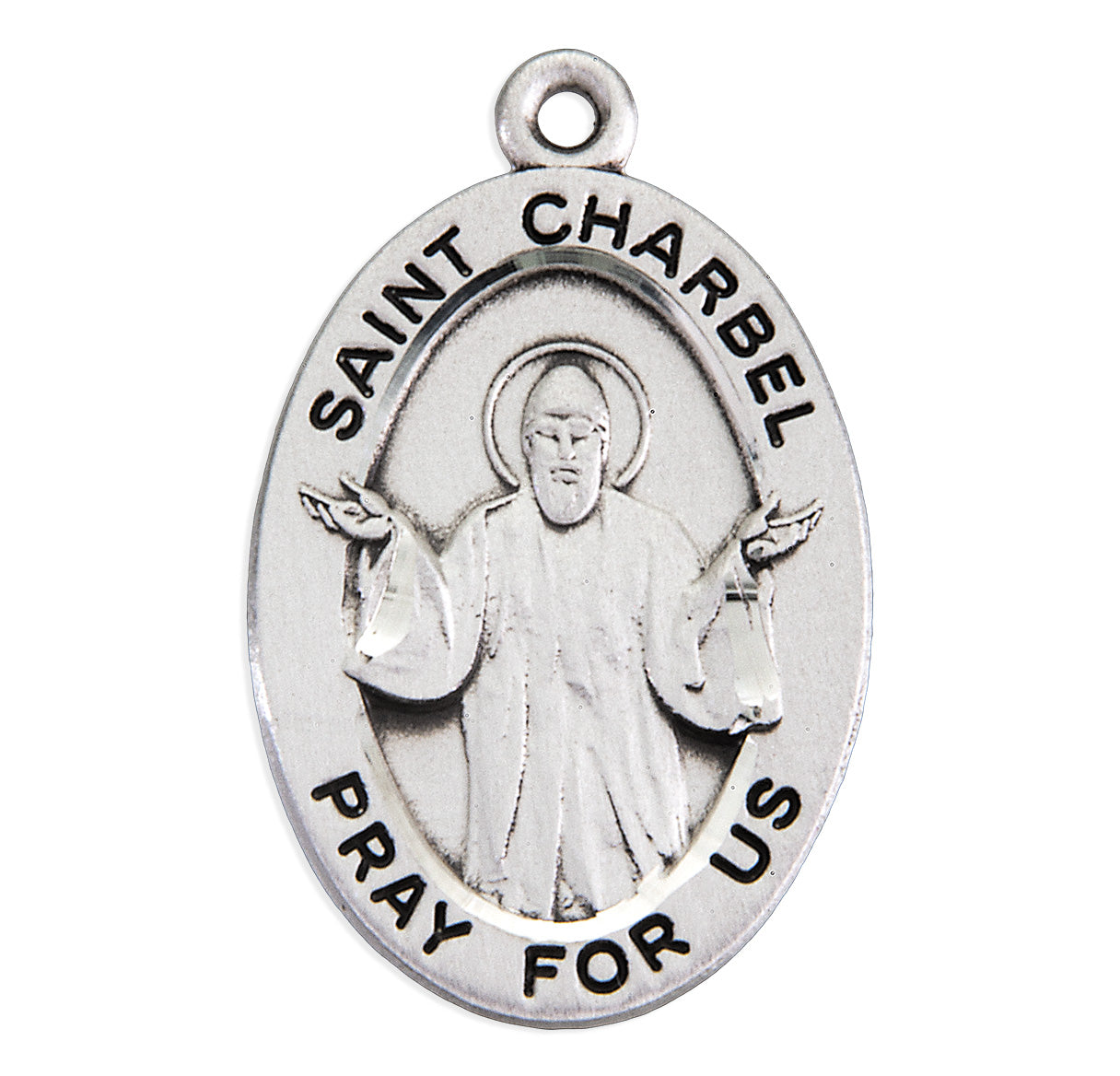 Sterling Silver St Charbel Oval Medal-20"Ch-Bxd