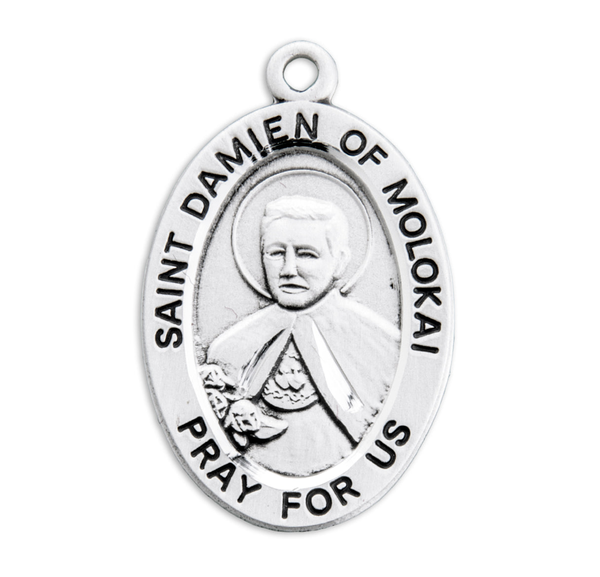 Sterling  Oval St. Damien of Molokai w/ 18" Ch-Bxd