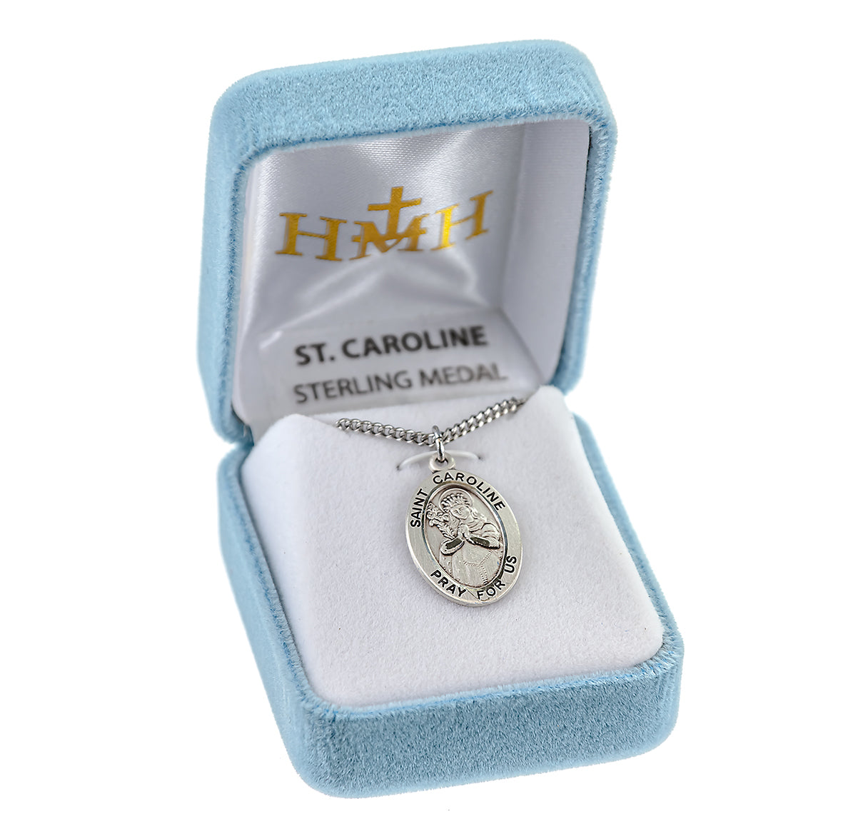 Patron Saint Caroline Oval Sterling Silver Medal