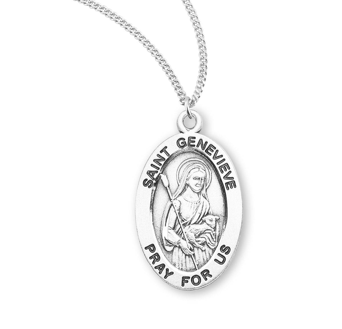 Patron Saint Genevieve Oval Sterling Silver Medal — HMH Religious