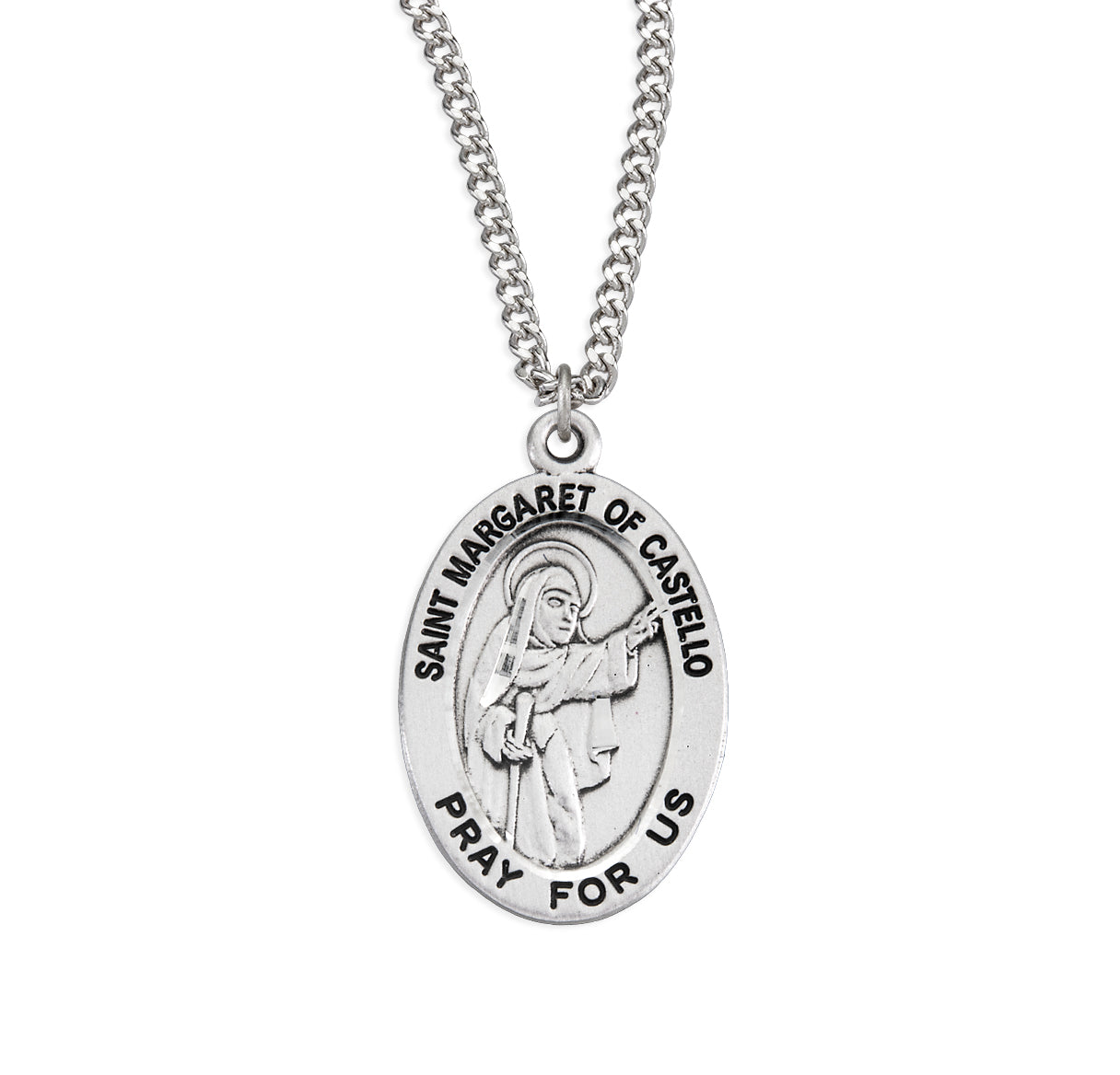 Sterling Silver Oval St Margaret of Castello Medal-18"Ch-Bxd