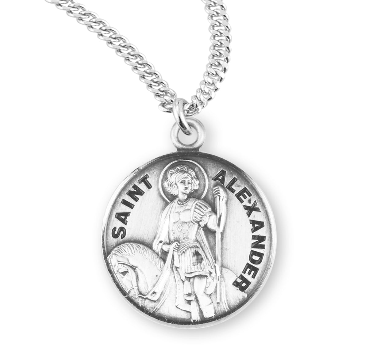 Sterling Silver Round St Alexander w/24" Ch-Bxd