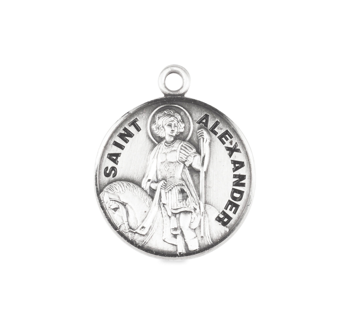 Sterling Silver Round St Alexander w/24" Ch-Bxd
