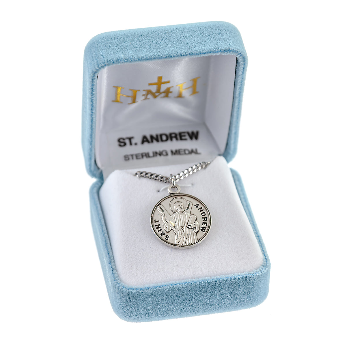 Sterling Silver Round St Andrew w/24" Ch-Bxd